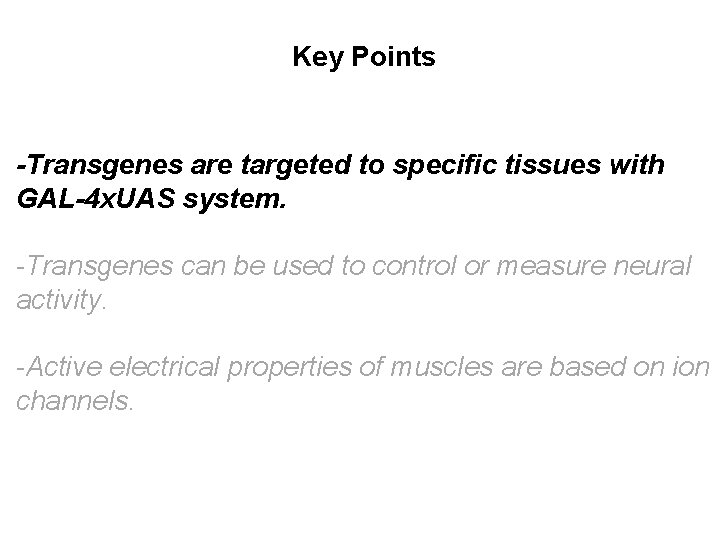 Key Points -Transgenes are targeted to specific tissues with GAL-4 x. UAS system. -Transgenes