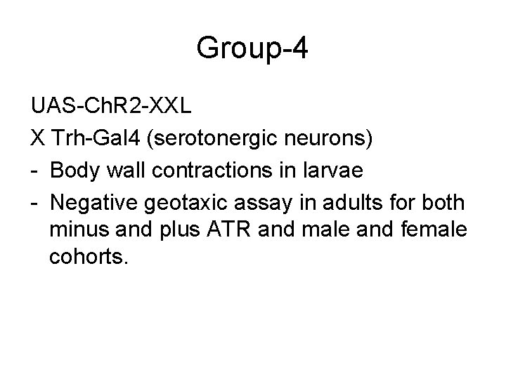 Group-4 UAS-Ch. R 2 -XXL X Trh-Gal 4 (serotonergic neurons) - Body wall contractions