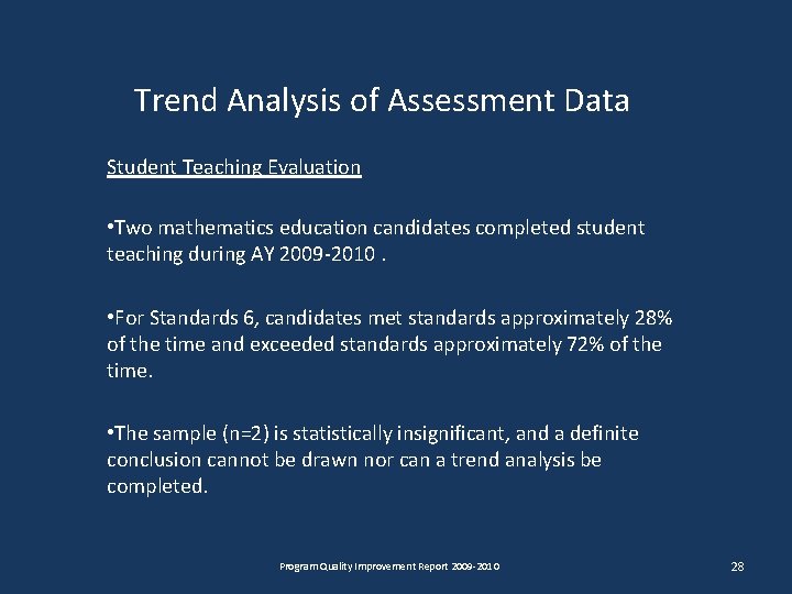 Trend Analysis of Assessment Data Student Teaching Evaluation • Two mathematics education candidates completed