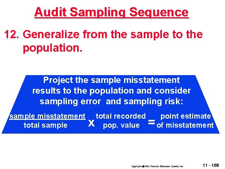 Audit Sampling Sequence 12. Generalize from the sample to the population. Project the sample