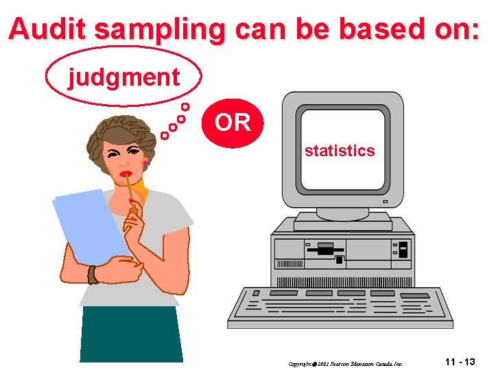 Audit sampling can be based on: judgment OR statistics Copyright 2003 Pearson Education Canada