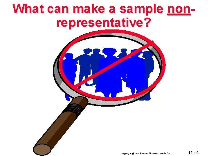 What can make a sample nonrepresentative? Copyright 2003 Pearson Education Canada Inc. 11 -