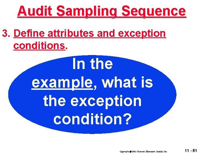 Audit Sampling Sequence 3. Define attributes and exception conditions. In the example, what is