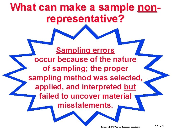 What can make a sample nonrepresentative? Sampling errors occur because of the nature of