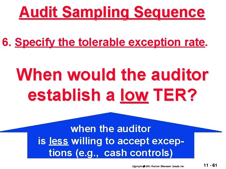 Audit Sampling Sequence 6. Specify the tolerable exception rate. When would the auditor establish