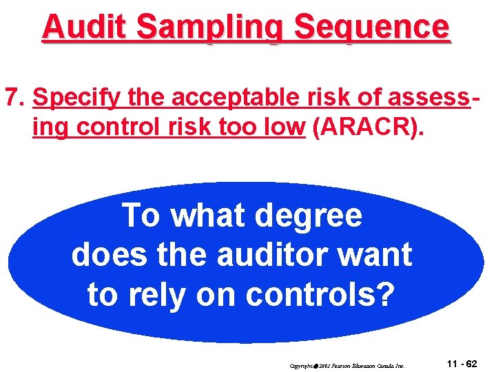 Audit Sampling Sequence 7. Specify the acceptable risk of assessing control risk too low