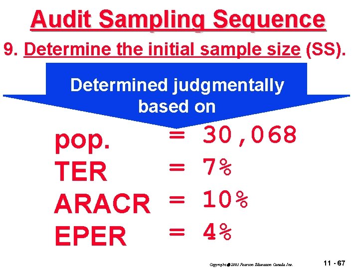 Audit Sampling Sequence 9. Determine the initial sample size (SS). Determined judgmentally based on