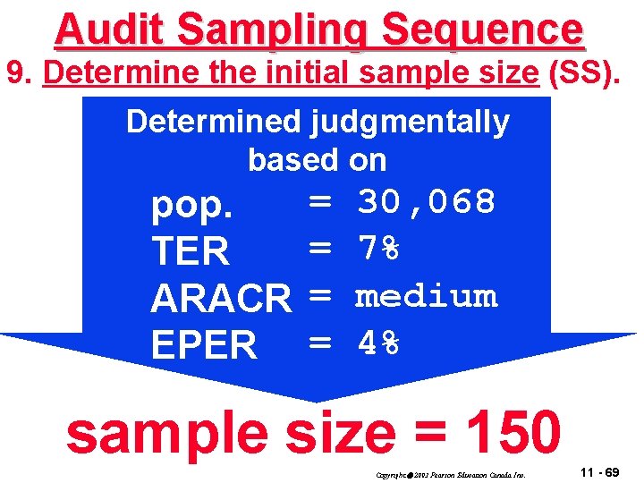 Audit Sampling Sequence 9. Determine the initial sample size (SS). Determined judgmentally based on