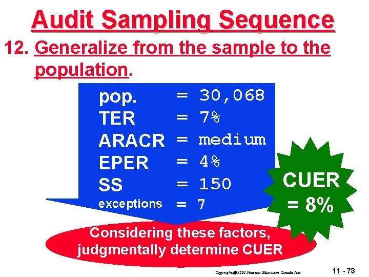 Audit Sampling Sequence 12. Generalize from the sample to the population. = 30, 068