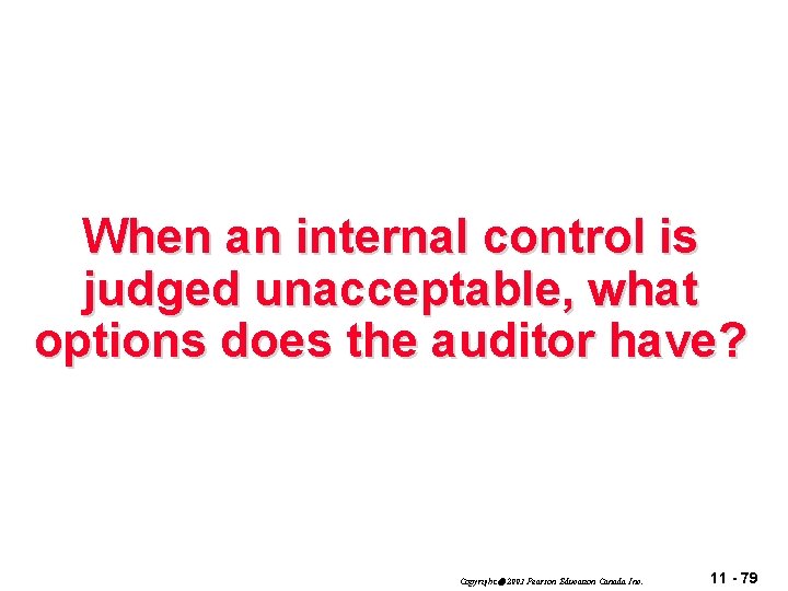 When an internal control is judged unacceptable, what options does the auditor have? Copyright
