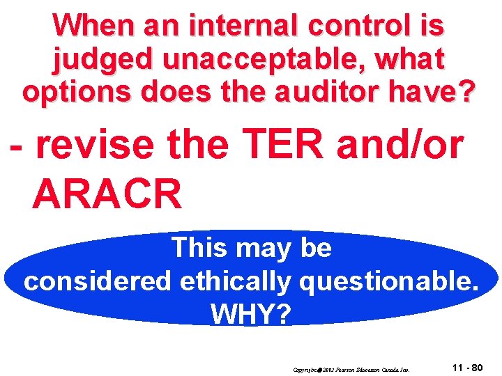 When an internal control is judged unacceptable, what options does the auditor have? -