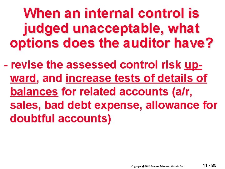 When an internal control is judged unacceptable, what options does the auditor have? -
