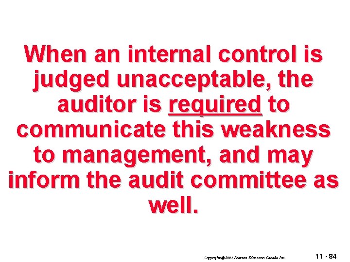 When an internal control is judged unacceptable, the auditor is required to communicate this