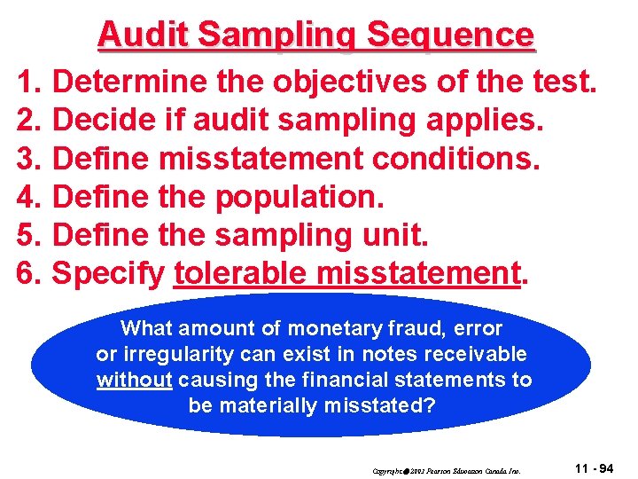Audit Sampling Sequence 1. Determine the objectives of the test. 2. Decide if audit