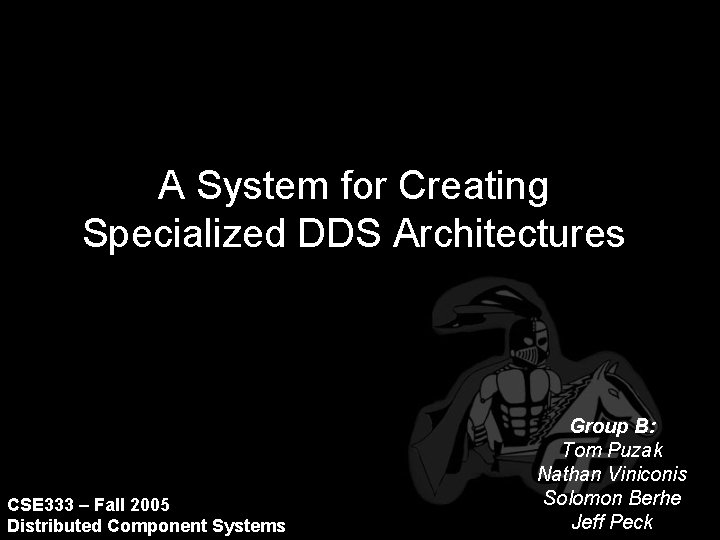 A System for Creating Specialized DDS Architectures CSE 333 – Fall 2005 Distributed Component