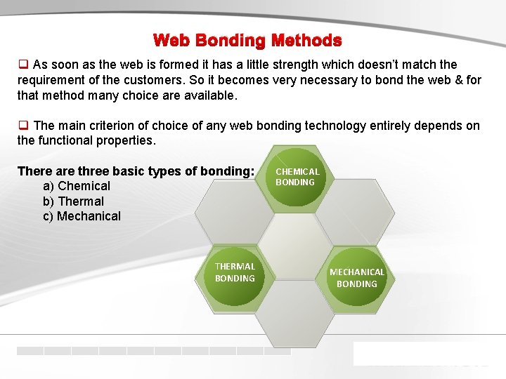 Web Bonding Methods q As soon as the web is formed it has a