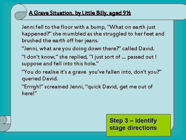 A Grave Situation, by Little Billy, aged 9½ Jenni fell to the floor with