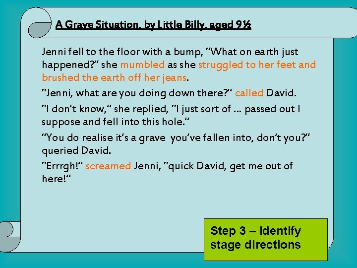 A Grave Situation, by Little Billy, aged 9½ Jenni fell to the floor with