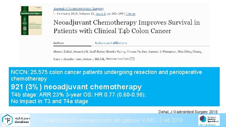 NCCN; 25, 575 colon cancer patients undergoing resection and perioperative chemotherapy 921 (3%) neoadjuvant