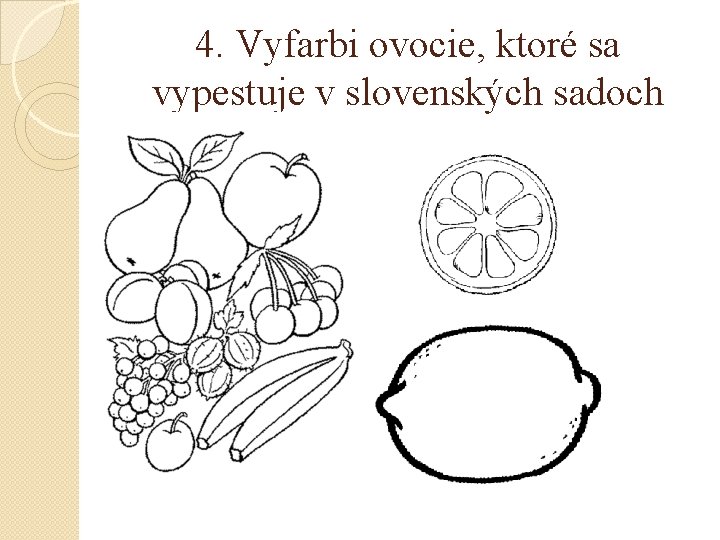 4. Vyfarbi ovocie, ktoré sa vypestuje v slovenských sadoch 