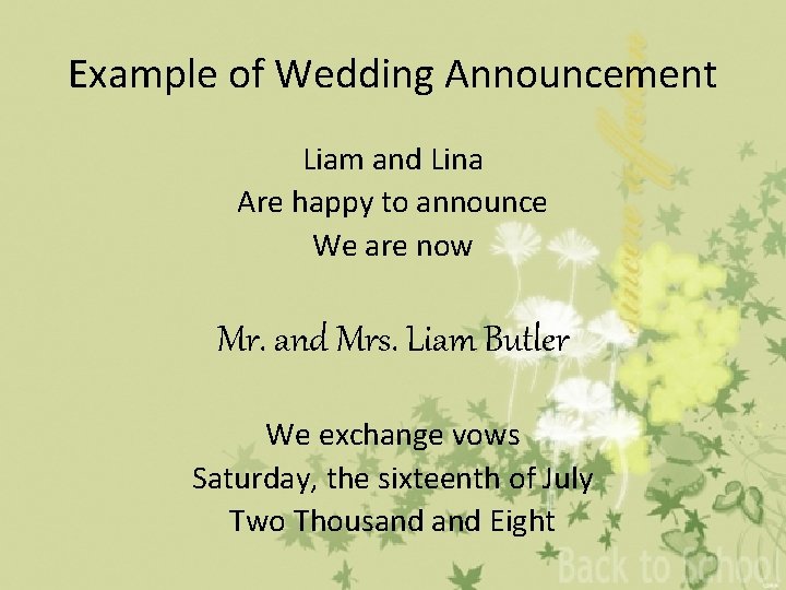 Example of Wedding Announcement Liam and Lina Are happy to announce We are now