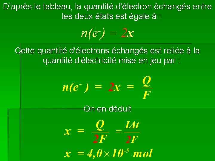 D’après le tableau, la quantité d'électron échangés entre les deux états est égale à