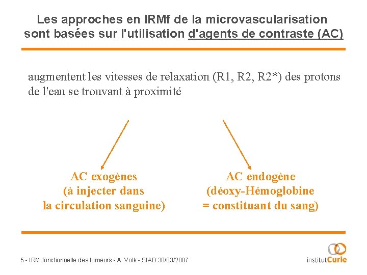 Les approches en IRMf de la microvascularisation sont basées sur l'utilisation d'agents de contraste