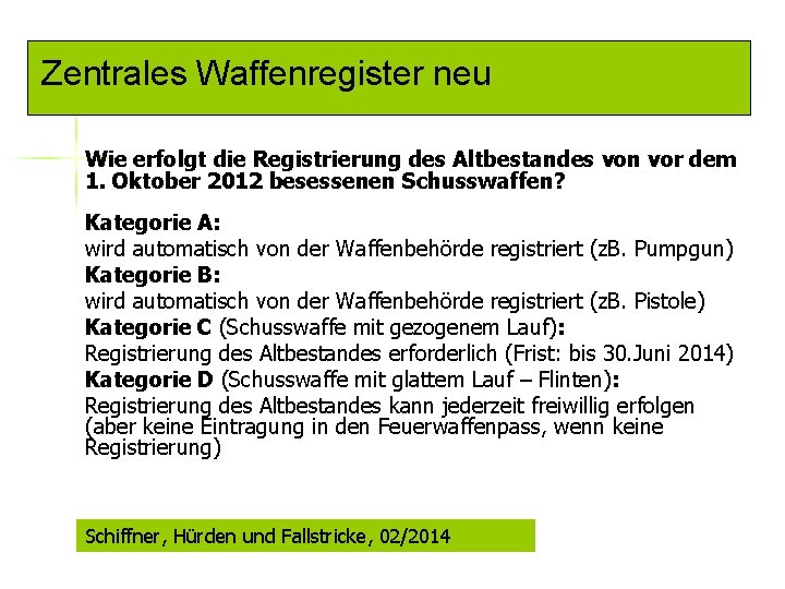 Zentrales Waffenregister neu Wie erfolgt die Registrierung des Altbestandes von vor dem 1. Oktober