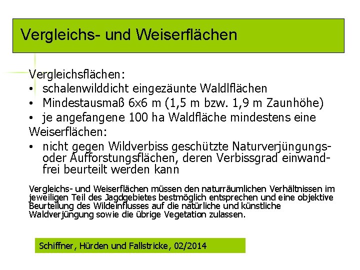Vergleichs- und Weiserflächen Vergleichsflächen: • schalenwilddicht eingezäunte Waldlflächen • Mindestausmaß 6 x 6 m