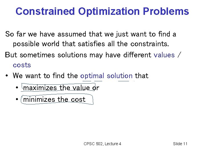 Constrained Optimization Problems So far we have assumed that we just want to find
