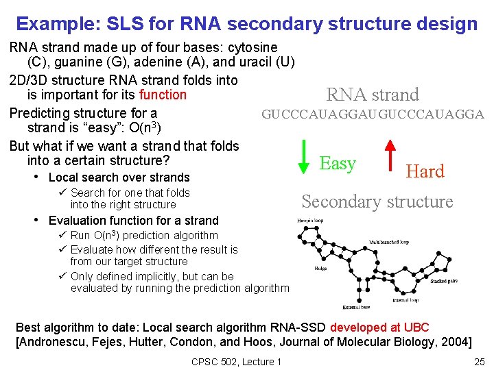 Example: SLS for RNA secondary structure design RNA strand made up of four bases:
