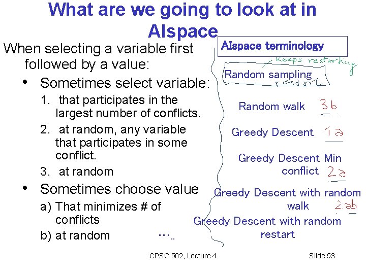 What are we going to look at in AIspace terminology When selecting a variable