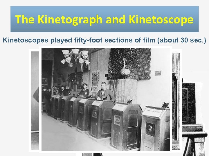 The Kinetograph and Kinetoscopes played fifty-foot sections of film (about 30 sec. ) 