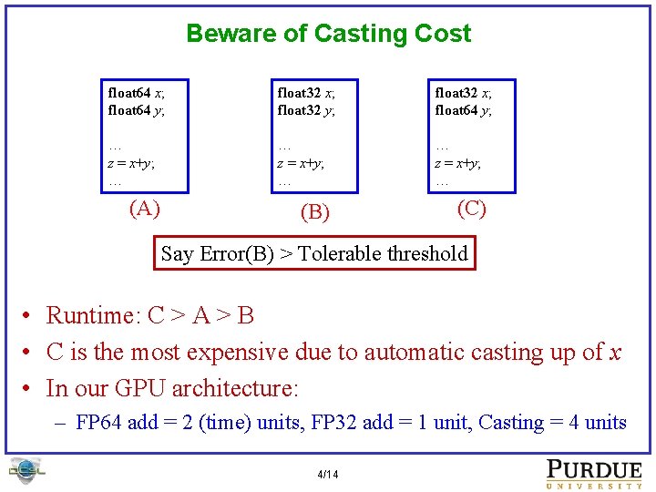 Beware of Casting Cost float 64 x; float 64 y; float 32 x; float