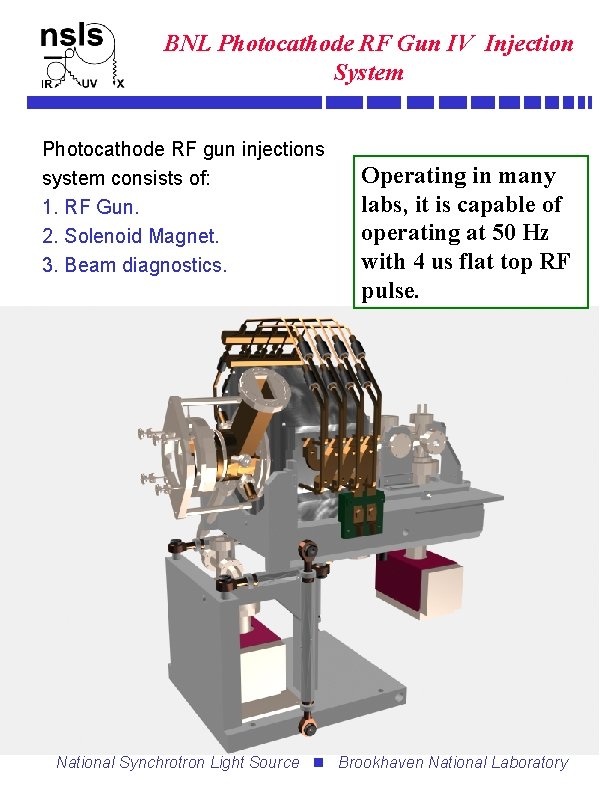 BNL Photocathode RF Gun IV Injection System Photocathode RF gun injections system consists of: