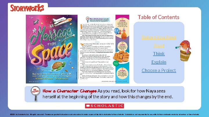 Table of Contents Before You Read Think Explain Choose a Project How a Character