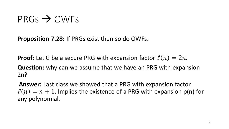 PRGs OWFs • 20 