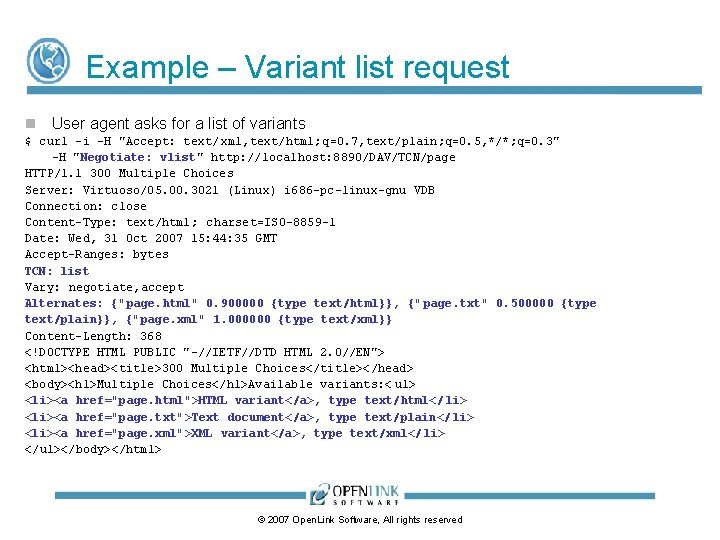 Example – Variant list request User agent asks for a list of variants $ Example – Variant list request User agent asks for a list of variants $