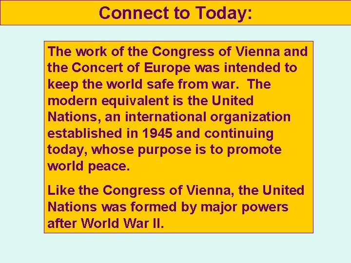 Connect to Today: The work of the Congress of Vienna and the Concert of