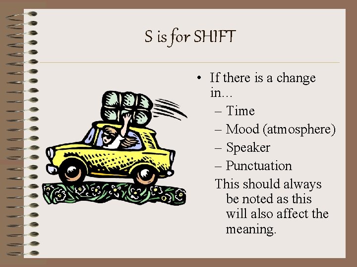 S is for SHIFT • If there is a change in… – Time –