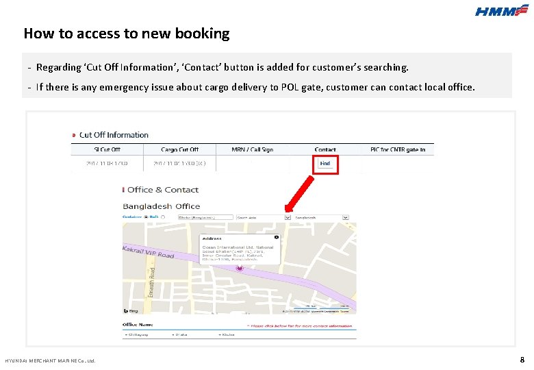 How to access to new booking - Regarding ‘Cut Off Information’, ‘Contact’ button is