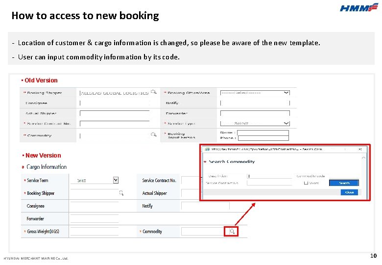 How to access to new booking - Location of customer & cargo information is
