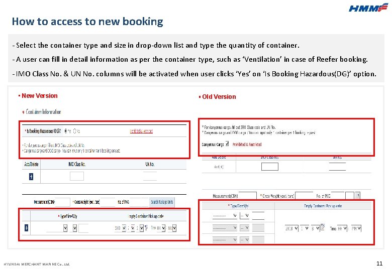 How to access to new booking - Select the container type and size in
