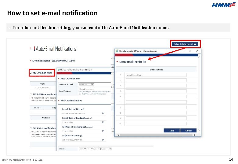 How to set e-mail notification - For other notification setting, you can control in