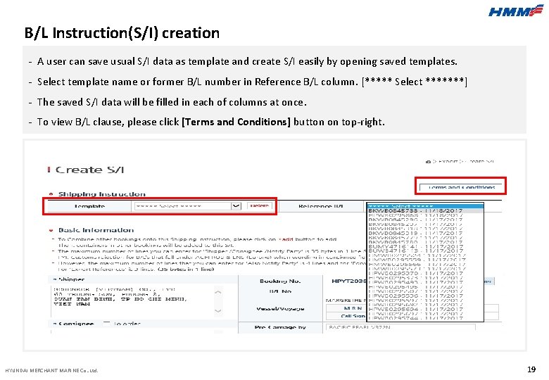 B/L Instruction(S/I) creation - A user can save usual S/I data as template and