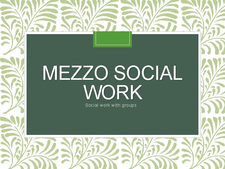 MEZZO SOCIAL WORK Social work with groups 