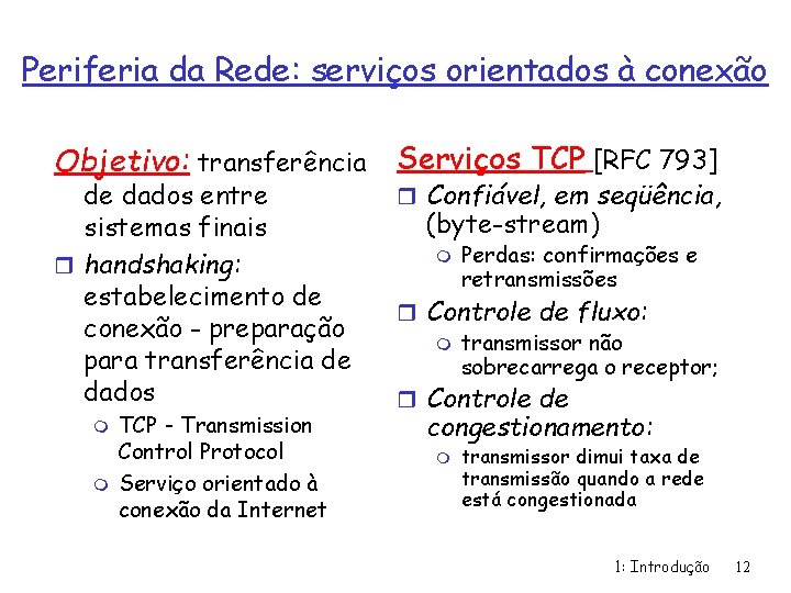 Periferia da Rede: serviços orientados à conexão Objetivo: transferência de dados entre sistemas finais