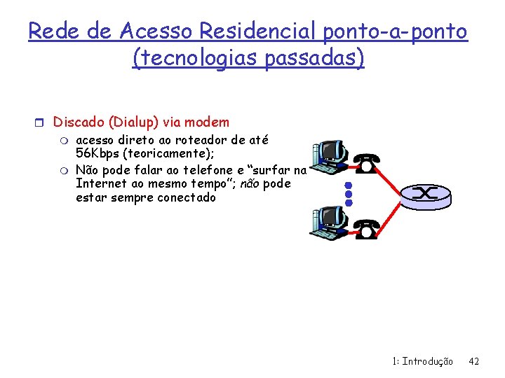 Rede de Acesso Residencial ponto-a-ponto (tecnologias passadas) r Discado (Dialup) via modem m acesso