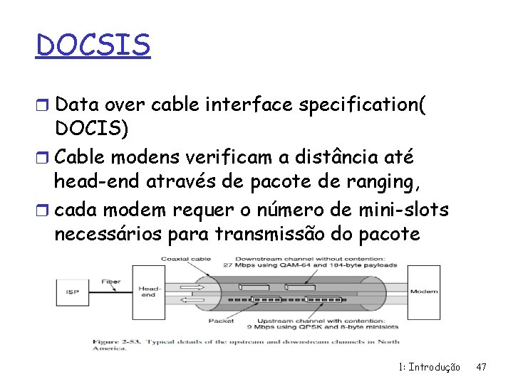 DOCSIS r Data over cable interface specification( DOCIS) r Cable modens verificam a distância