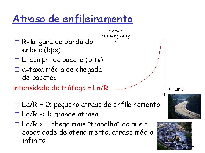 Atraso de enfileiramento r R=largura de banda do enlace (bps) r L=compr. do pacote